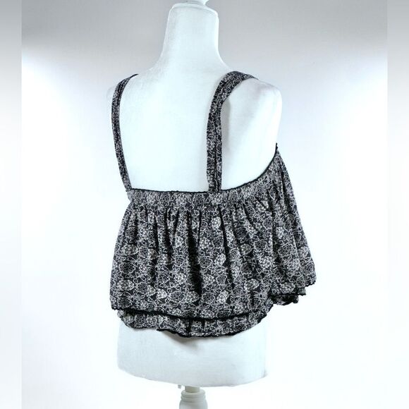 Free people black and white floral bottom front tiered tank top S - Picture 4 of 11